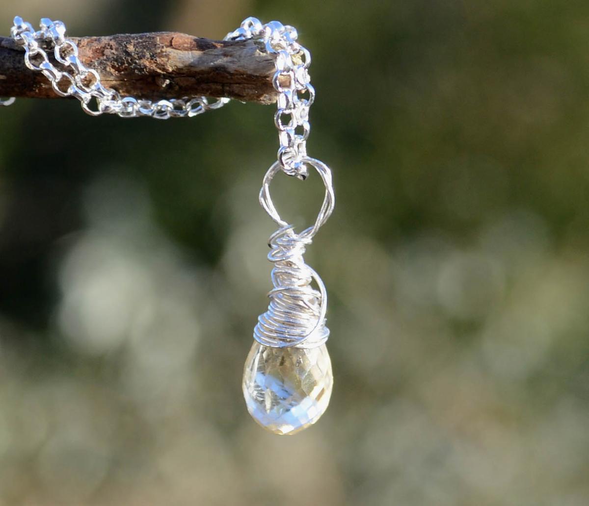 Wire Wrapped Natural Citrine Silver Pendant