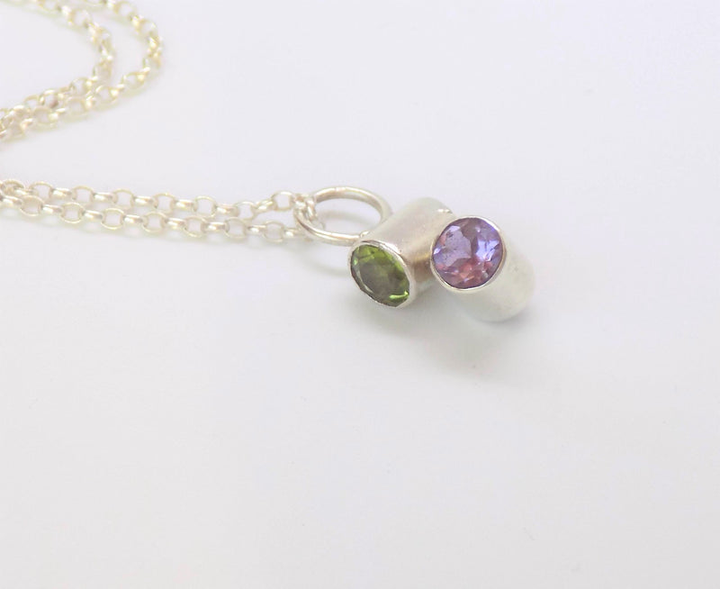 Handmade Amethyst and Peridot Sterling Silver Pendant