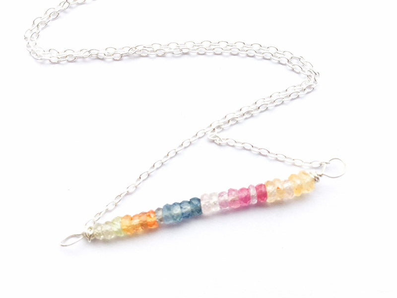 Multi-Coloured Sapphires Silver Necklace: Handmade Natural Gemstone Jewellery