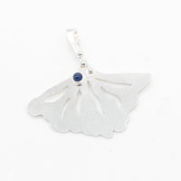 Natural Sapphire Sterling Silver Ginkgo Leaf Pendant