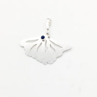 Natural Sapphire Sterling Silver Ginkgo Leaf Pendant