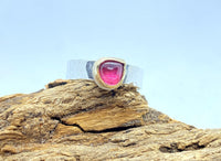 Pink Tourmaline Sterling Silver and Gold Ring: Handmade Natural Gemstone Jewellery
