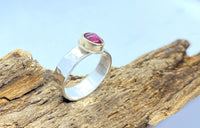 Pink Tourmaline Sterling Silver and Gold Ring: Handmade Natural Gemstone Jewellery