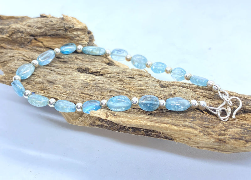 Natural Blue Zircon Silver Bracelet