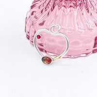 Watermelon Tourmaline with Ruby Sterling Silver & Gold Heart Pendant