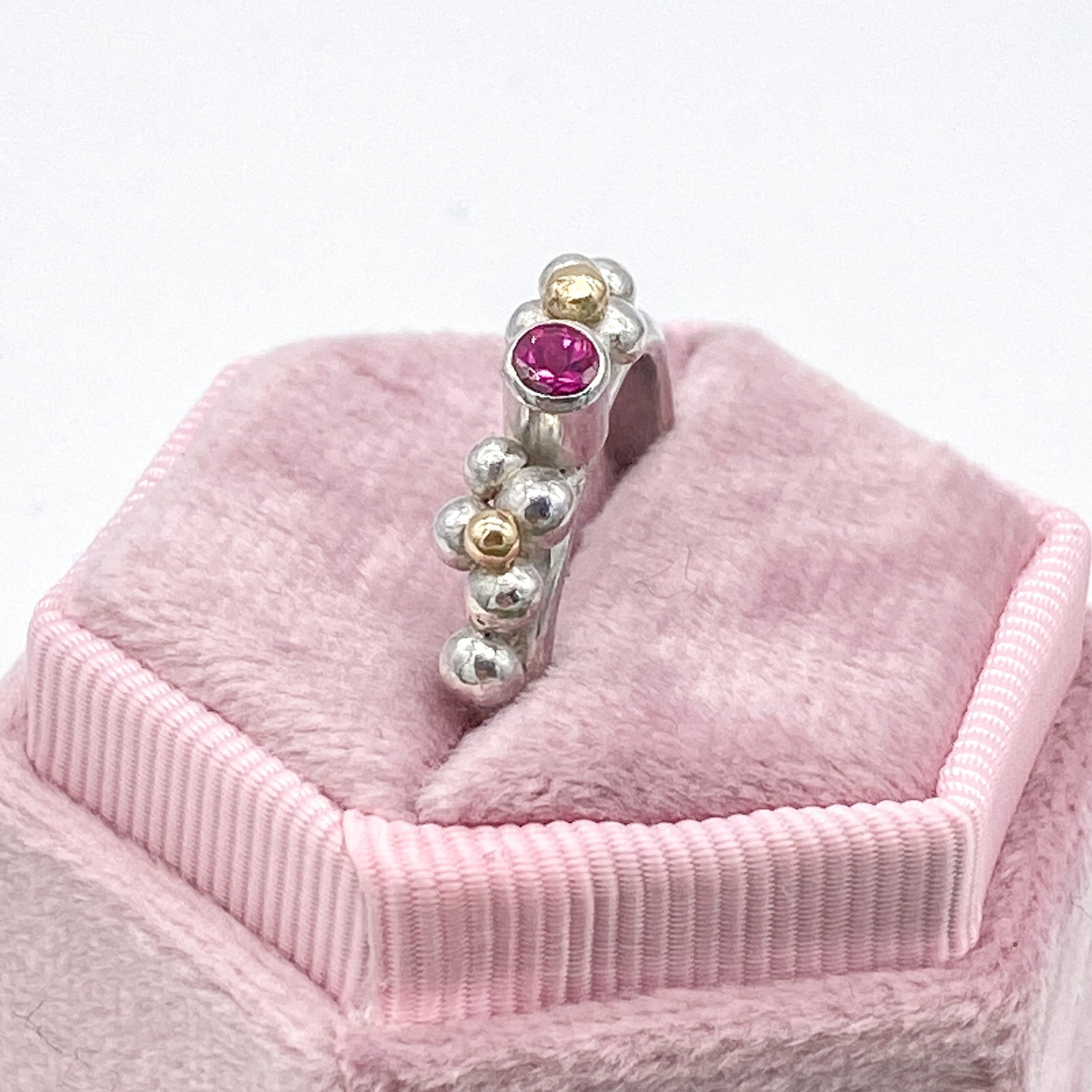Pink Tourmaline Sterling Silver & Gold Ring: Unique Handmade Natural Gemstone Jewellery