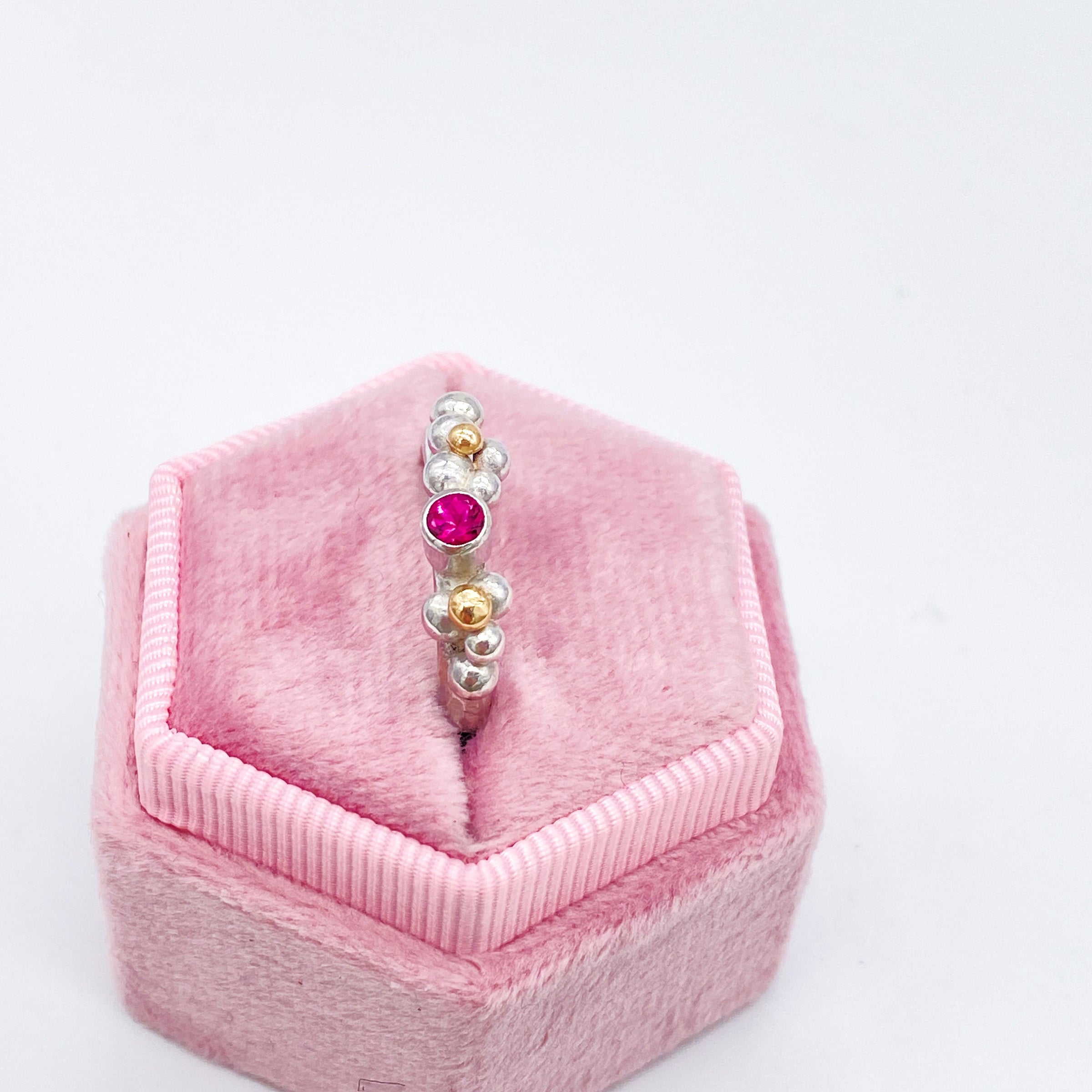 Pink Tourmaline Sterling Silver & Gold Ring: Unique Handmade Natural Gemstone Jewellery