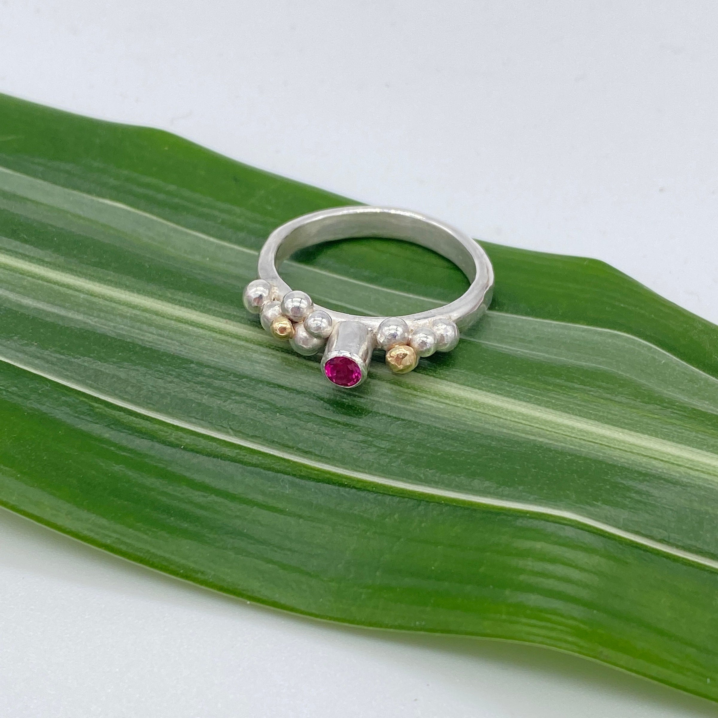 Pink Tourmaline Sterling Silver & Gold Ring: Unique Handmade Natural Gemstone Jewellery