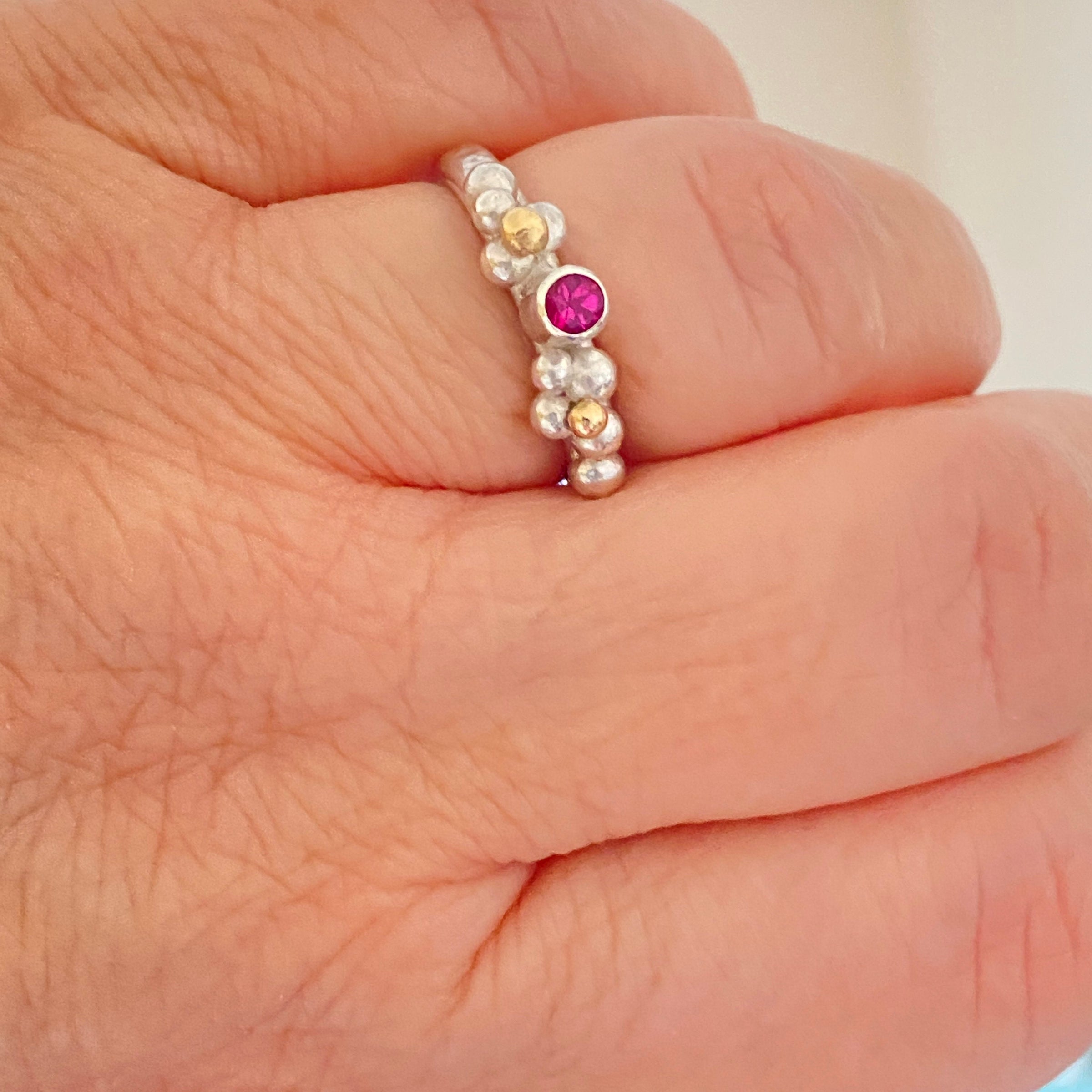 Pink Tourmaline Sterling Silver & Gold Ring: Unique Handmade Natural Gemstone Jewellery