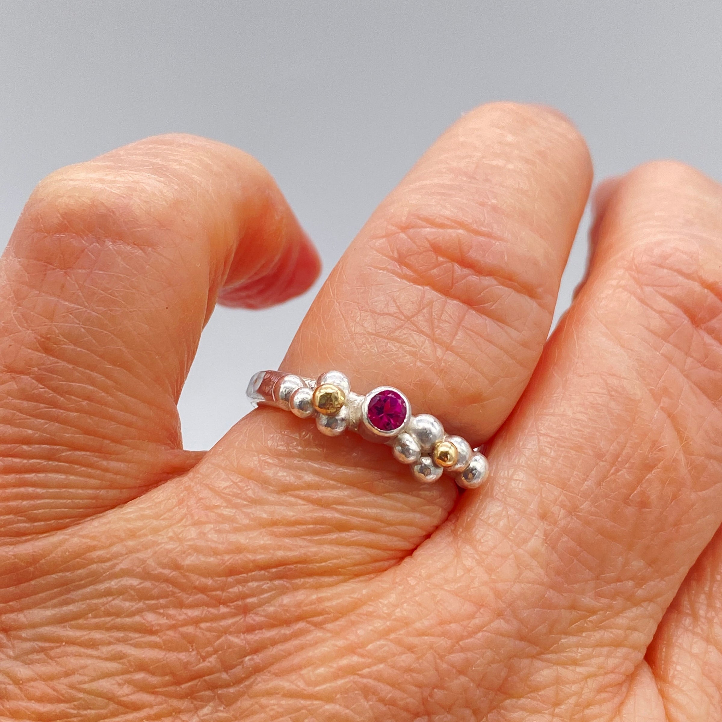 Pink Tourmaline Sterling Silver & Gold Ring: Unique Handmade Natural Gemstone Jewellery