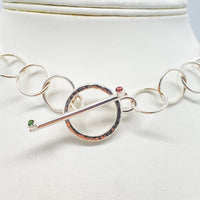 Silver Necklace with Ruby and Tourmaline Handmade Chunky