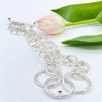 Silver Necklace with Ruby and Tourmaline Handmade Chunky