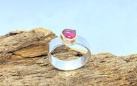 Pink Tourmaline Sterling Silver and Gold Ring: Handmade Natural Gemstone Jewellery