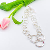 Silver Necklace with Ruby and Tourmaline Handmade Chunky