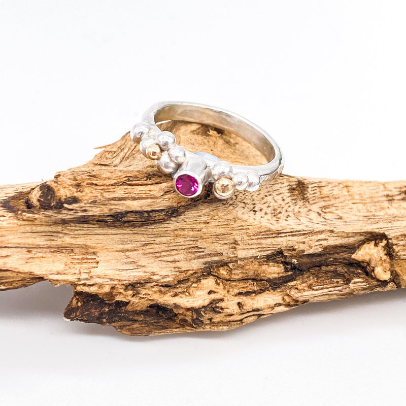 Pink Tourmaline Sterling Silver & Gold Ring: Unique Handmade Natural Gemstone Jewellery