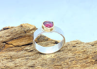 Pink Tourmaline Sterling Silver and Gold Ring: Handmade Natural Gemstone Jewellery