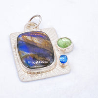 Labradorite, Green Kyanite & Blue Topaz Silver Pendant