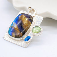 Labradorite, Green Kyanite & Blue Topaz Silver Pendant