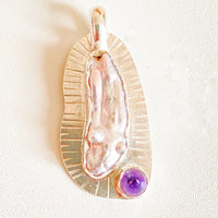 Handmade Biwa Pearl and Amethyst Sterling Silver Pendant