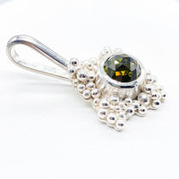 Green Tourmaline Silver Granulation Pendant Handmade