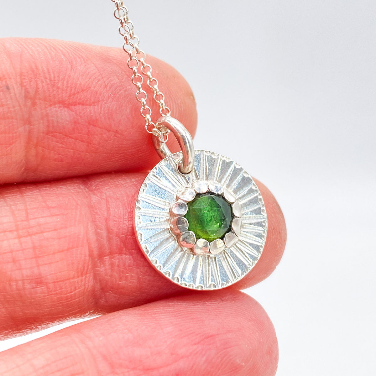 Green Tourmaline Sterling Silver Pendant