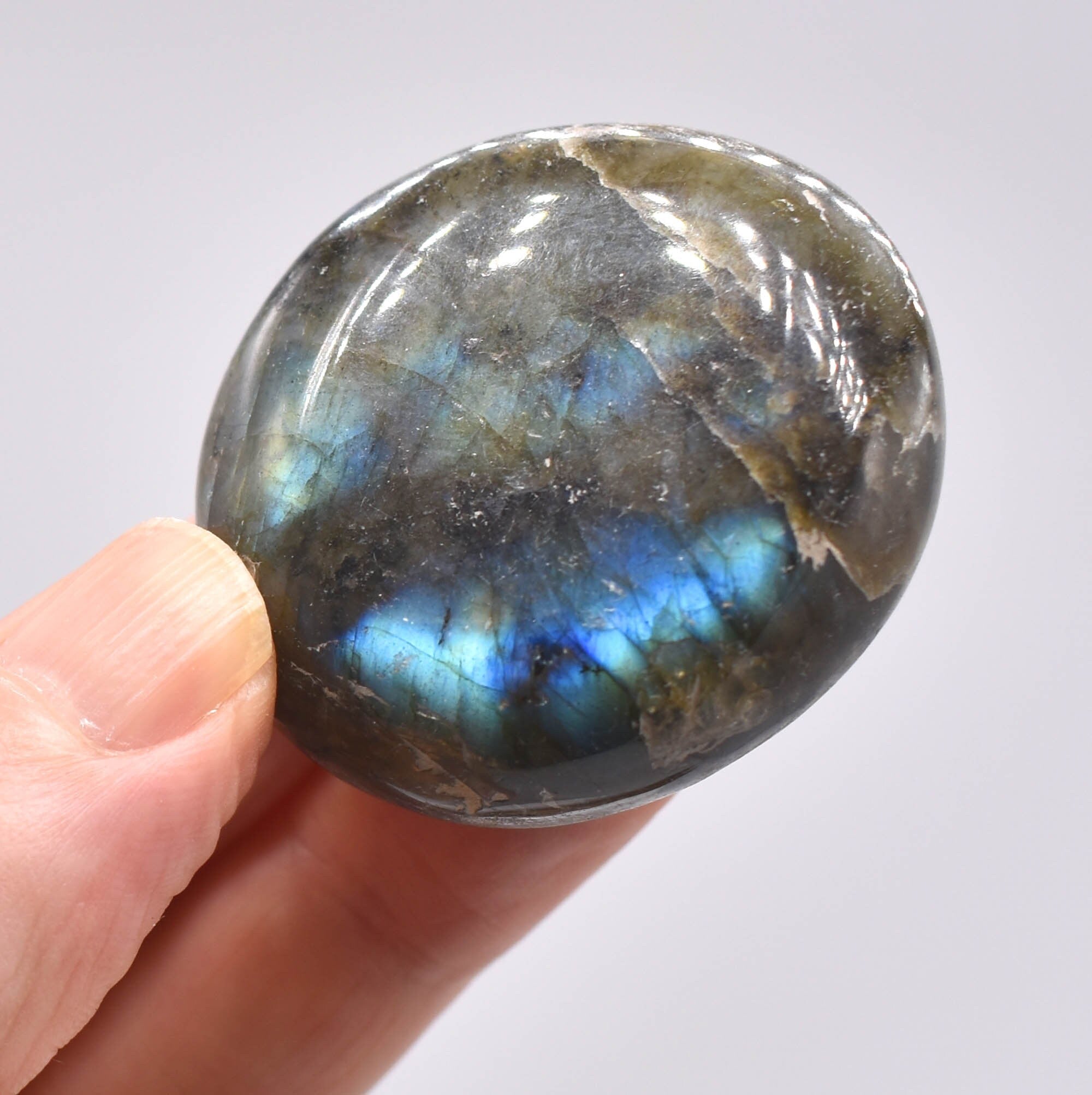 Blue Flash Labradorite Palm Stone: Ethically Mined Natural Crystal