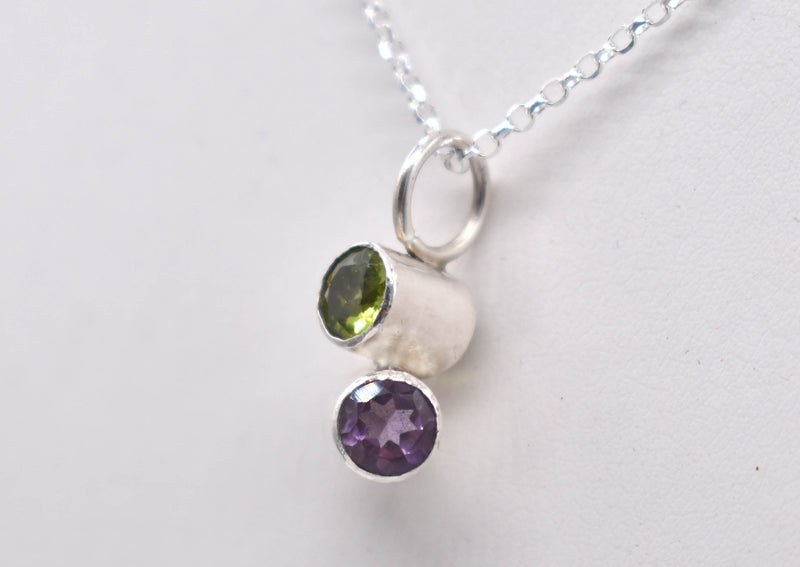 Handmade Amethyst and Peridot Sterling Silver Pendant
