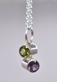 Handmade Amethyst and Peridot Sterling Silver Pendant