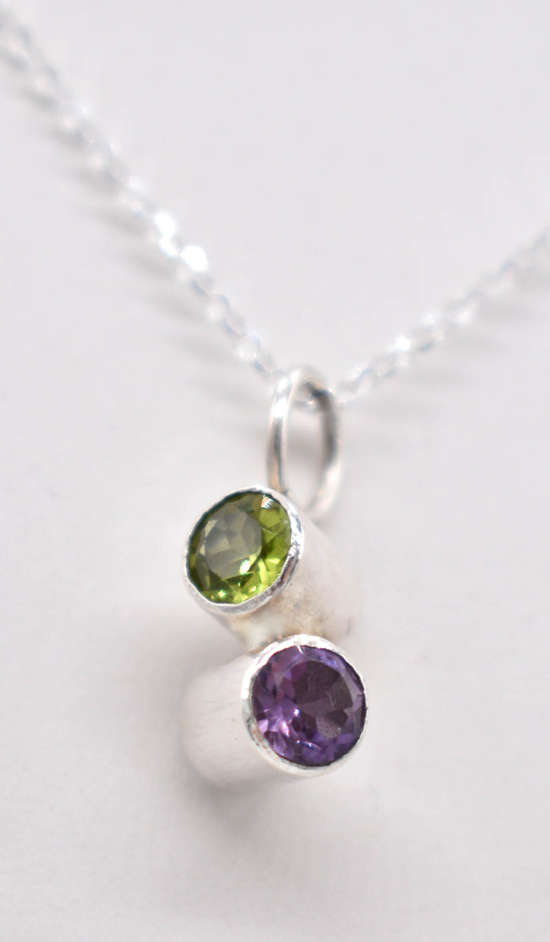 Handmade Amethyst and Peridot Sterling Silver Pendant