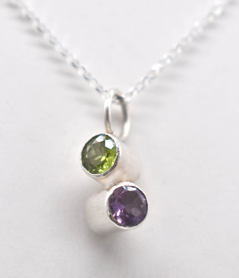 Handmade Amethyst and Peridot Sterling Silver Pendant