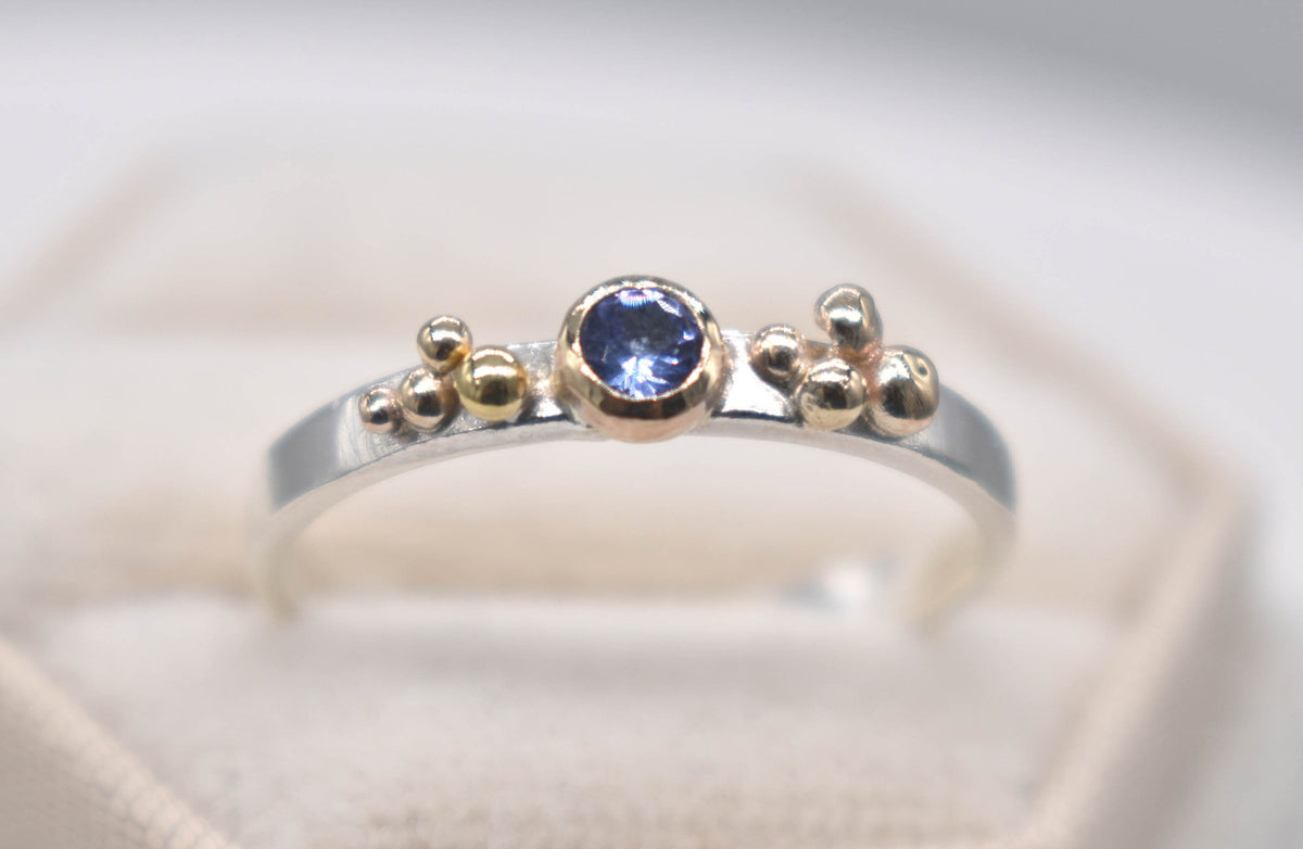 Tanzanite Silver and Gold Ring Handmade