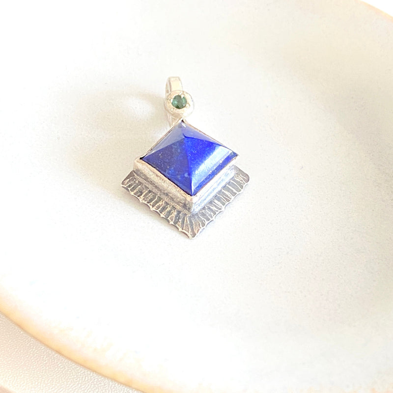 Lapis and Green Tourmaline Silver Pendant