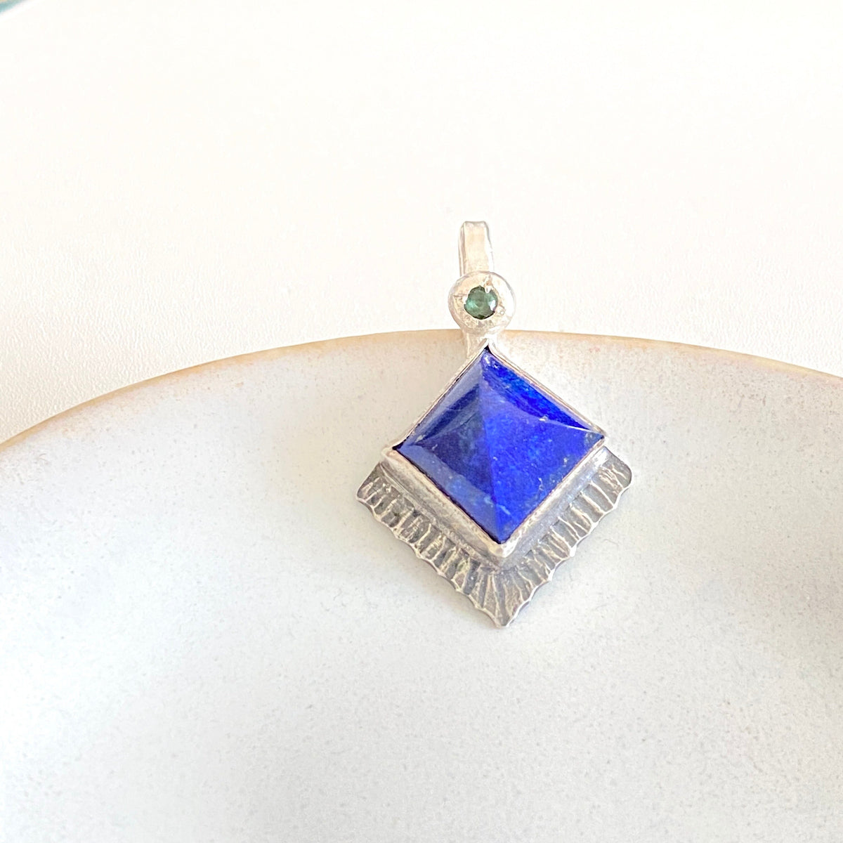 Lapis Lazuli and Green Tourmaline Silver Pendant