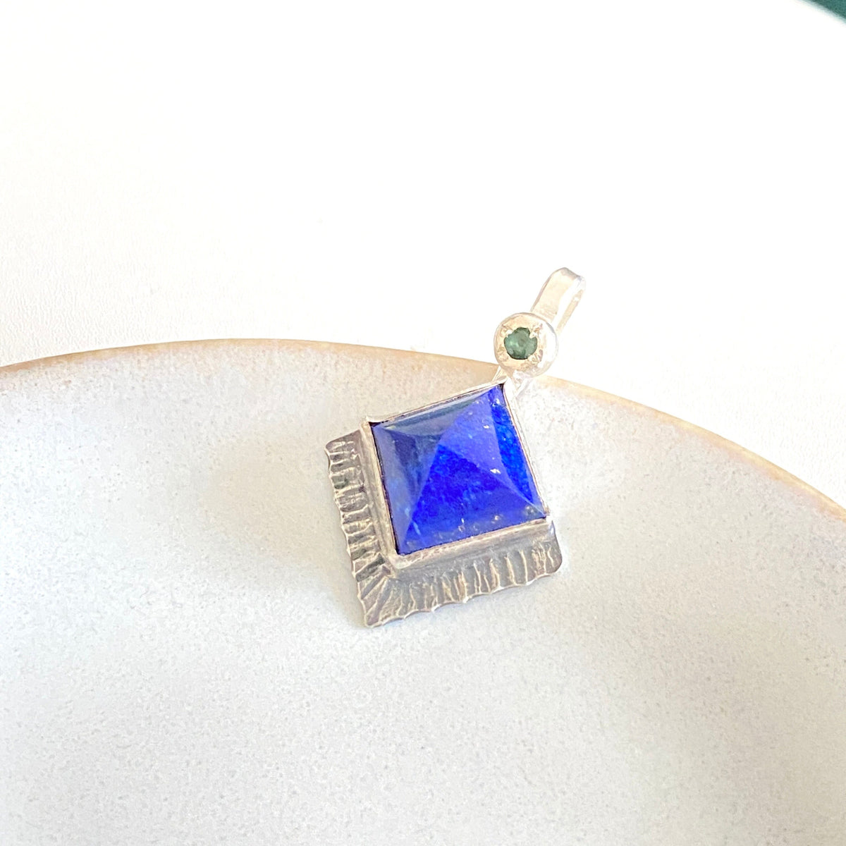 Lapis Lazuli and Green Tourmaline Silver Pendant