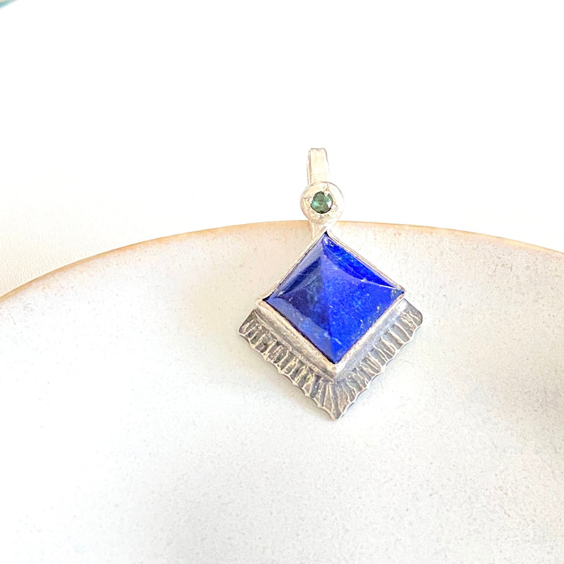 Lapis and Green Tourmaline Silver Pendant