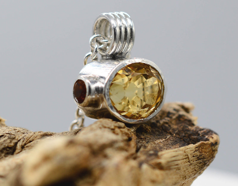 Handmade Citrine & Green Tourmaline Silver Pendant