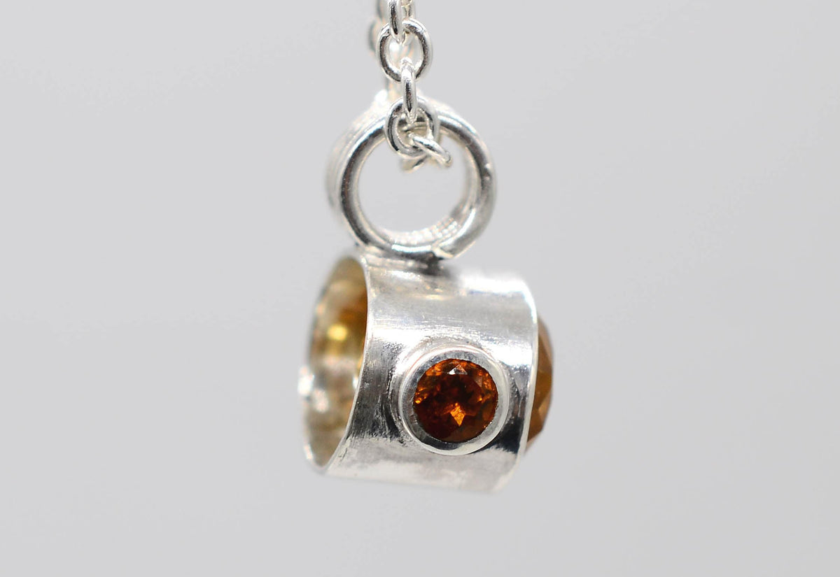 Handmade Citrine, Madeira Citrine & Green Tourmaline Silver Pendant