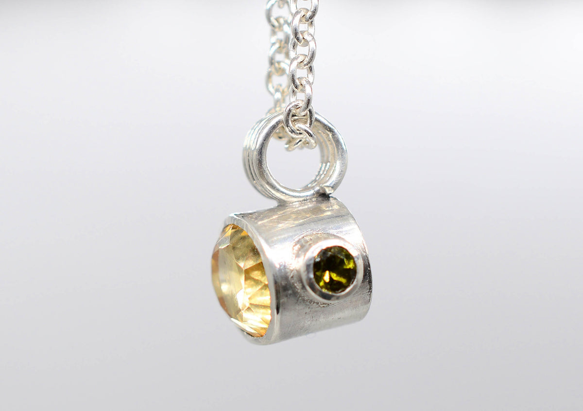 Handmade Citrine & Green Tourmaline Silver Pendant