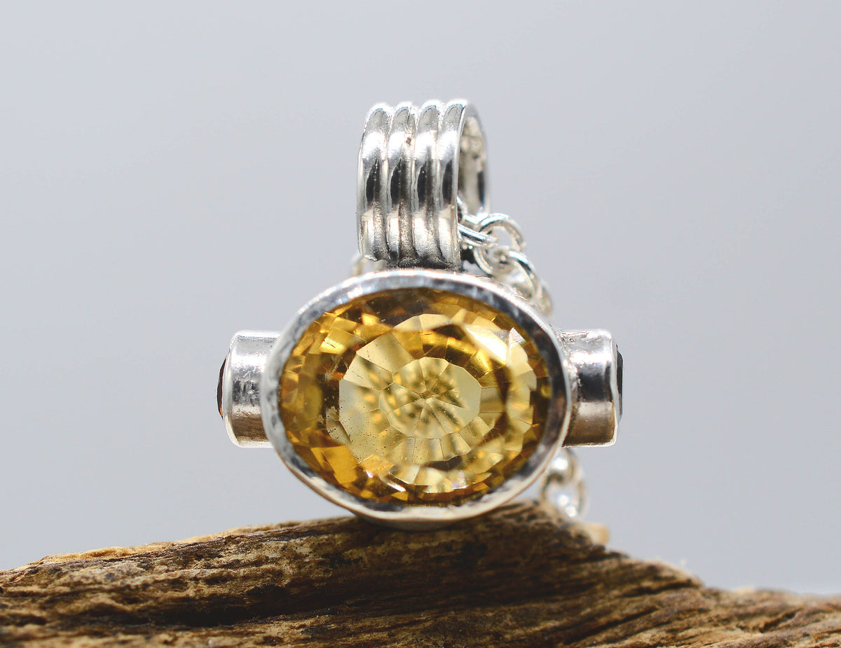 Handmade Citrine & Green Tourmaline Silver Pendant