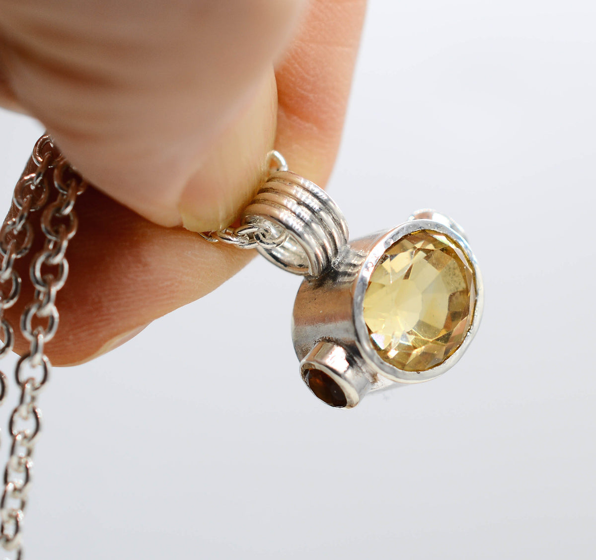 Handmade Citrine & Green Tourmaline Silver Pendant