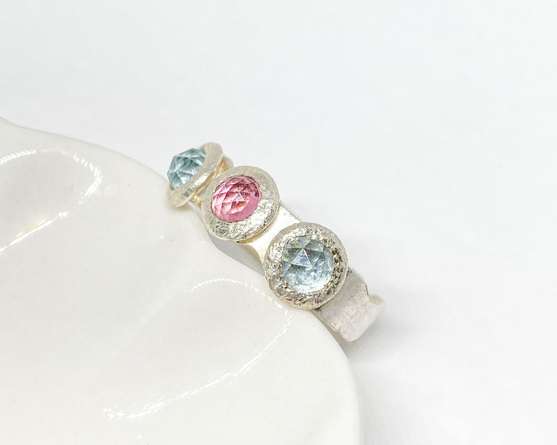 Tourmaline and Topaz Sterling Silver Ring Handmade