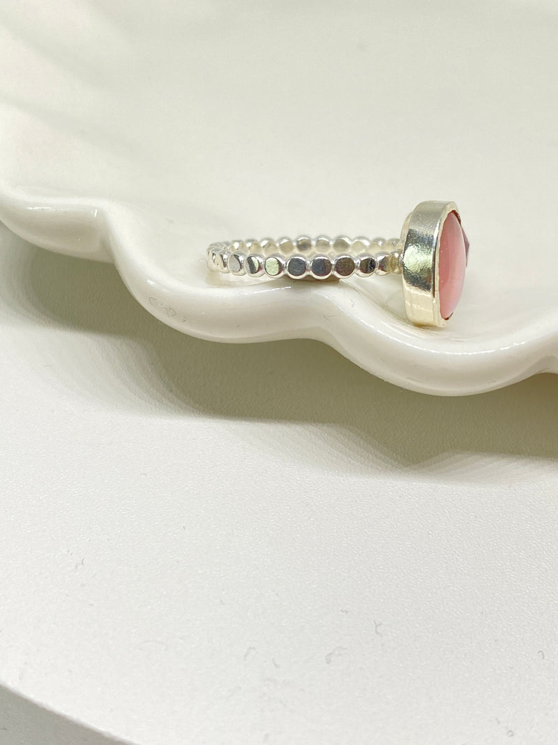 Pink Tourmaline and Mother Of Pearl Silver Ring Handmade