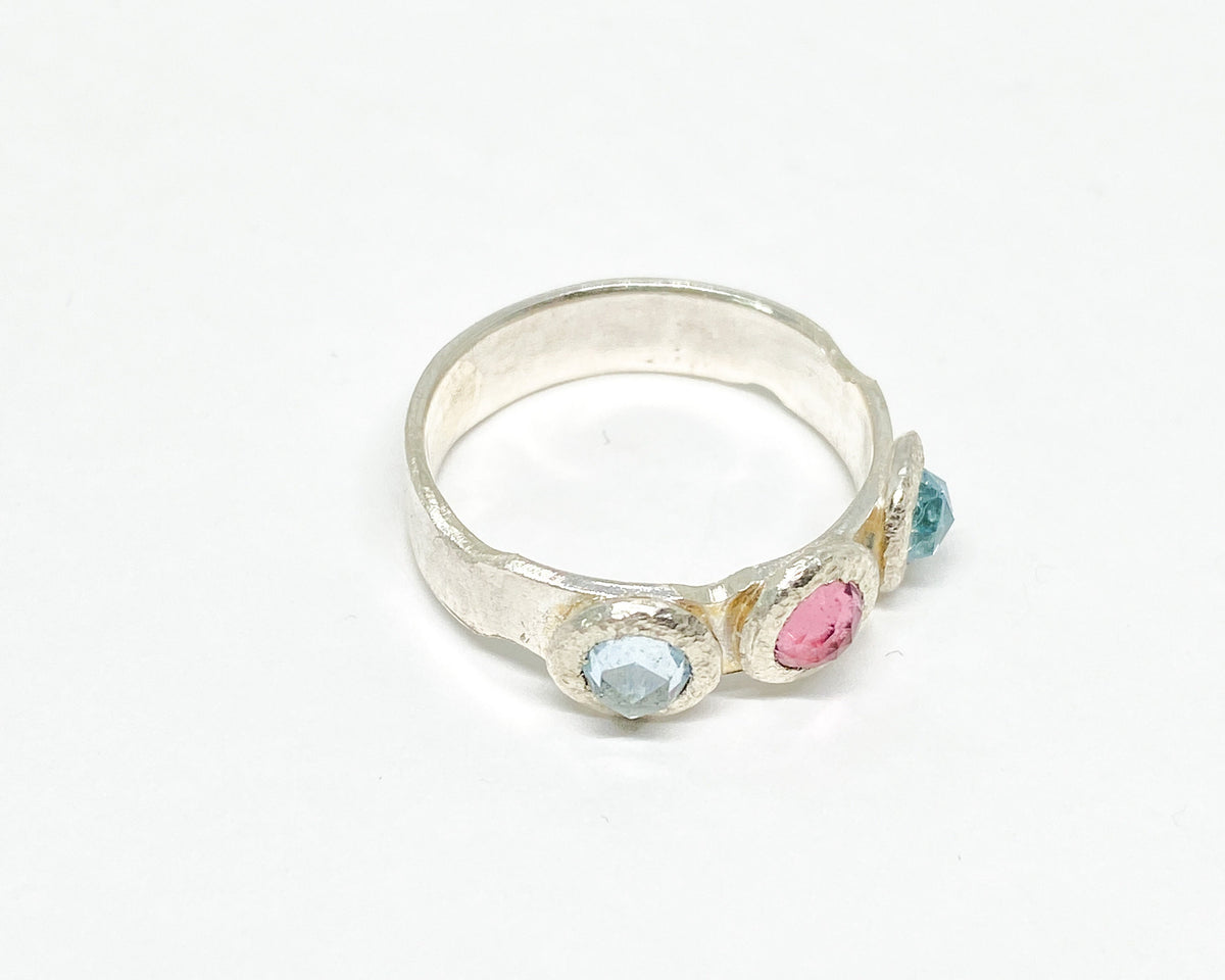 Tourmaline and Topaz Sterling Silver Ring Handmade