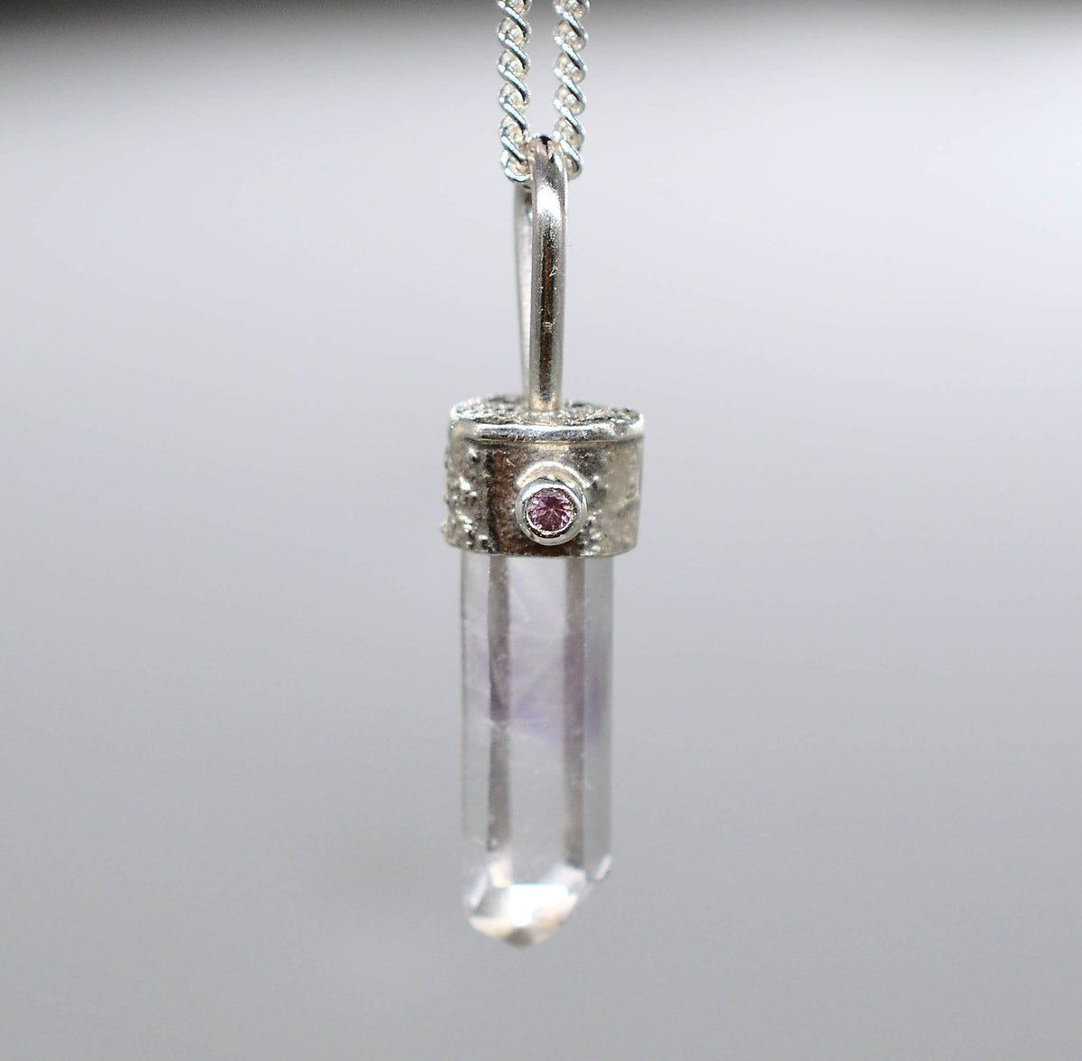 Handmade Brandberg Quartz Crystal Pendant with Pink Tourmaline