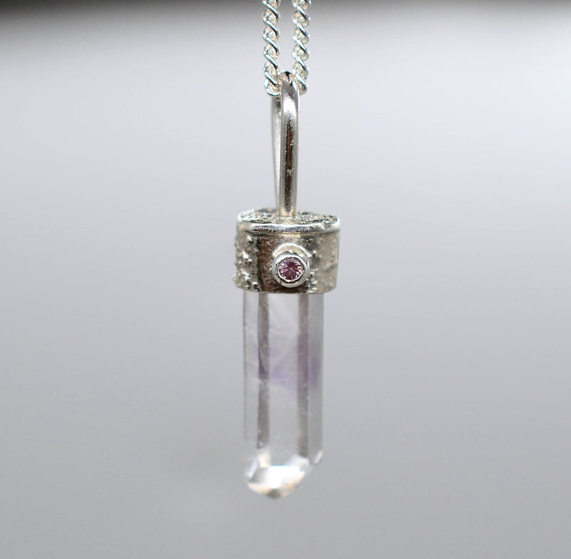 Handmade Brandberg Quartz Crystal Pendant with Pink Tourmaline