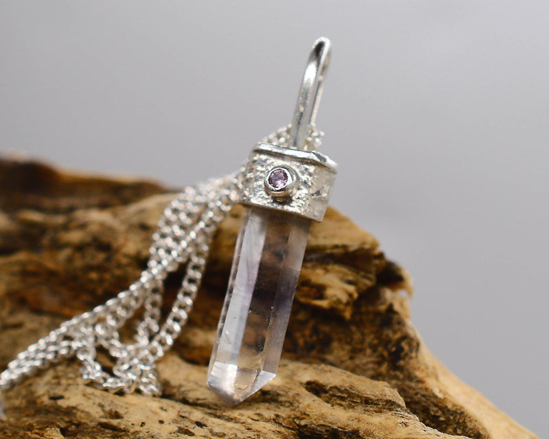 Handmade Brandberg Quartz Crystal Pendant with Pink Tourmaline