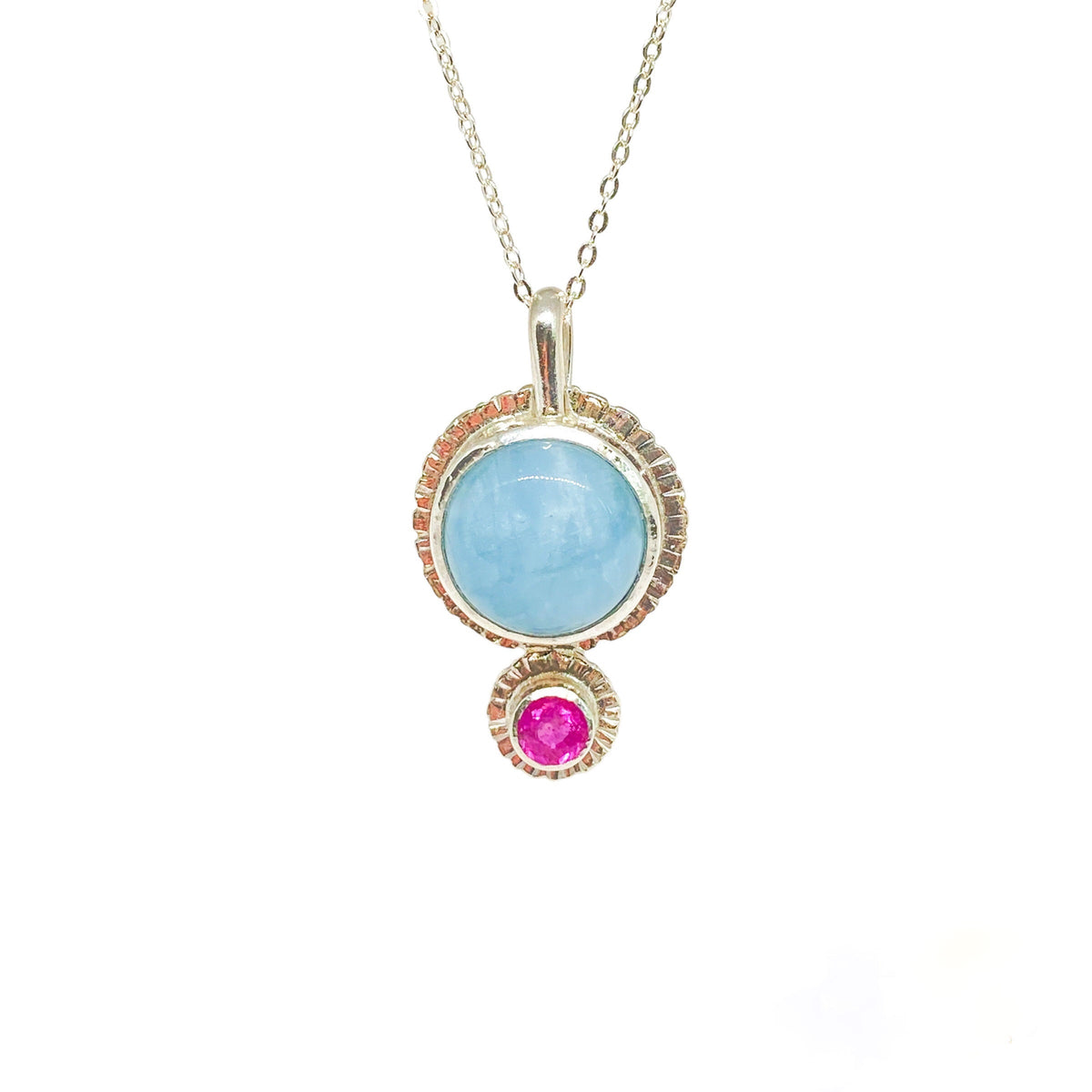 Handmade Aquamarine and Pink Sapphire Pendant
