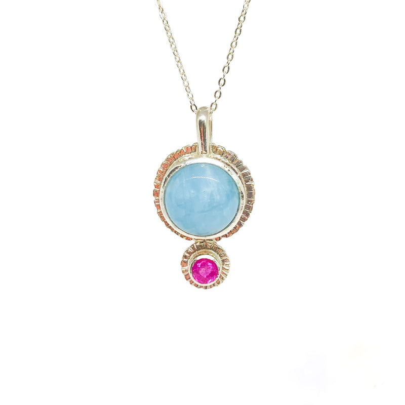 Handmade Aquamarine and Pink Sapphire Pendant