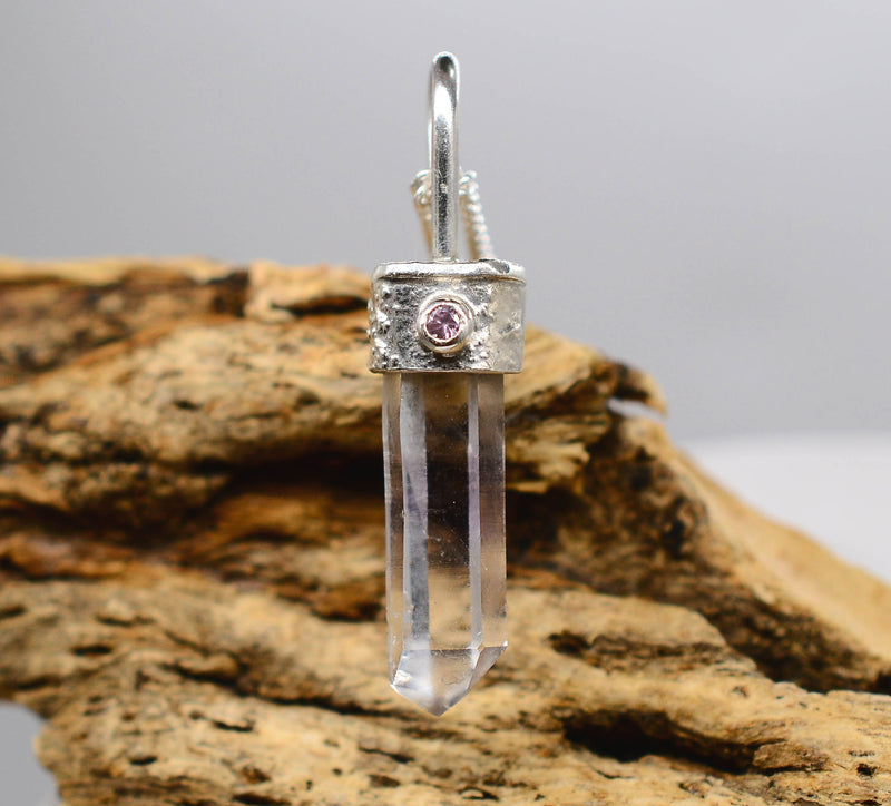 Handmade Brandberg Quartz Crystal Pendant with Pink Tourmaline