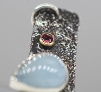 Aquamarine and Pink Tourmaline Handmade Silver Pendant